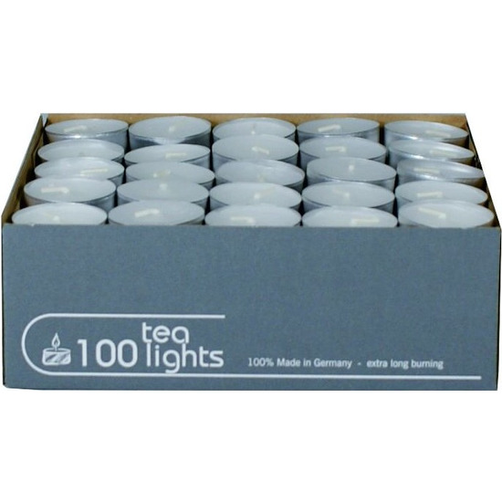 100x Witte waxinelichten-theelichten 5 branduren in doos