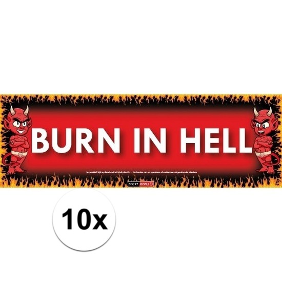 10x Sticky Devil stickers tekst burn in hell