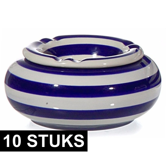10x Tuinasbak blauw/wit 10 cm