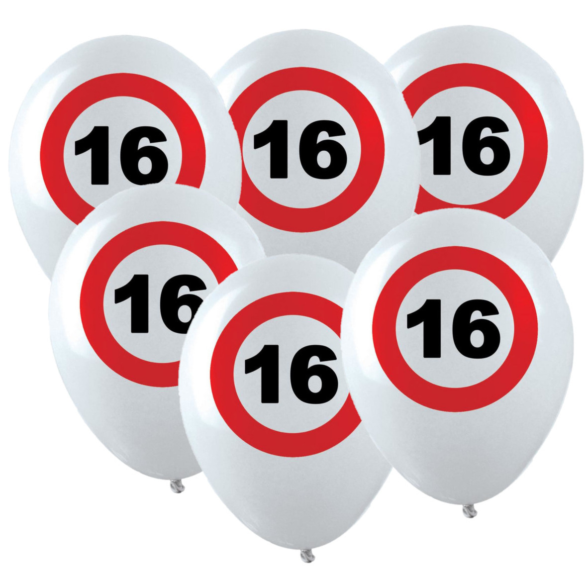 12x Leeftijd verjaardag ballonnen met 16 jaar stopbord opdruk 28 cm
