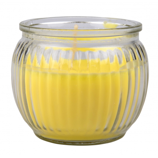 1x Anti muggen citronella kaars geel in glazen houder 7 x 6 cm