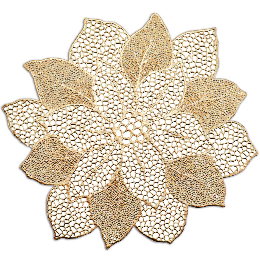 1x placemats bloemen vorm kunststof 49 x 47 cm goud