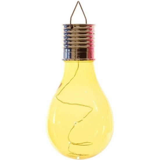1x Solarlamp lampbolletje/peertje op zonne-energie 14 cm geel