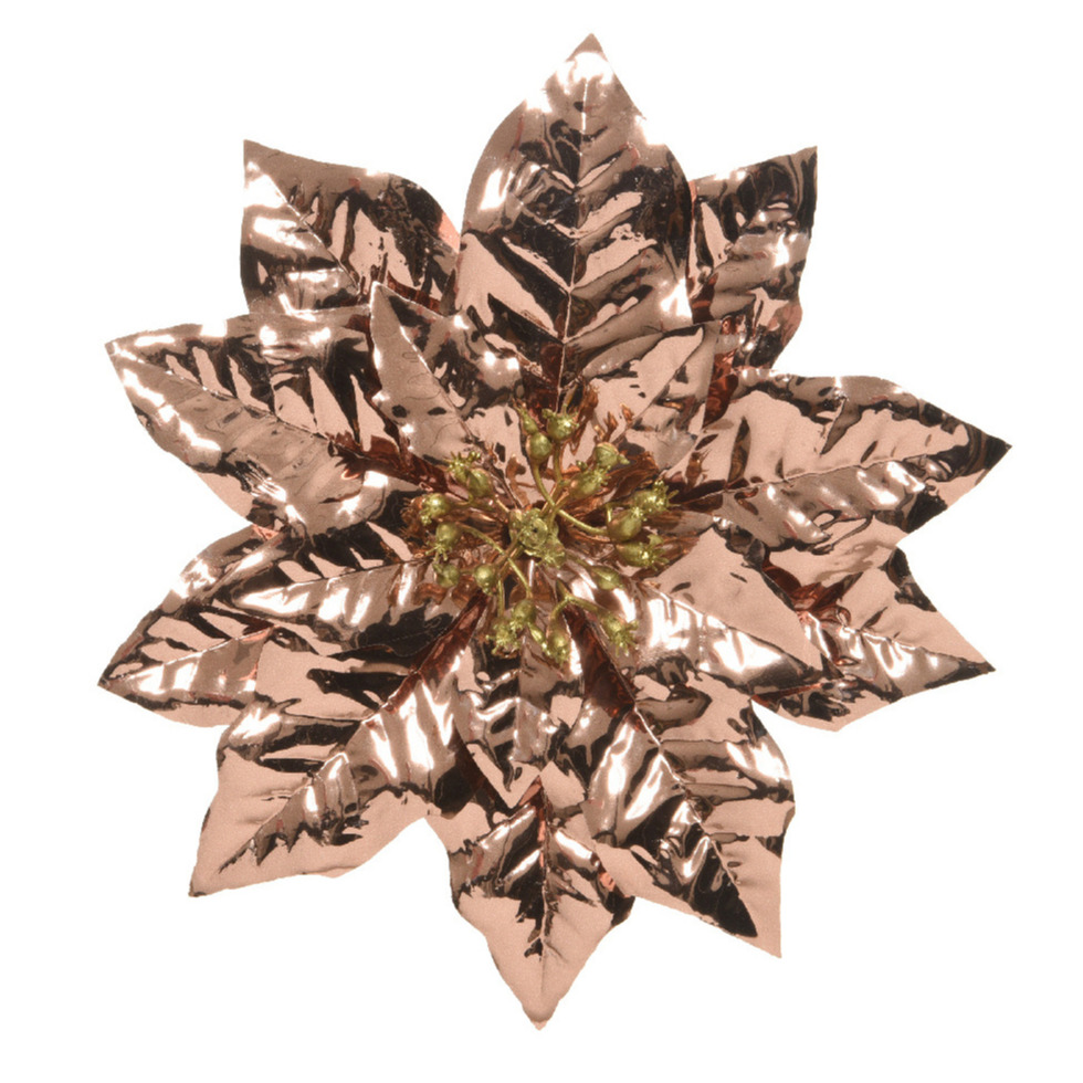 1x stuks decoratie bloemen kerstster koper glitter op clip 24 cm