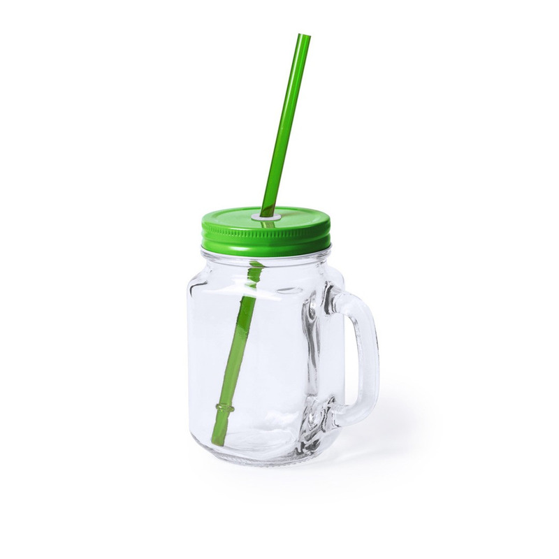 1x stuks glazen Mason Jar drinkbekers groene dop/rietje 500 ml