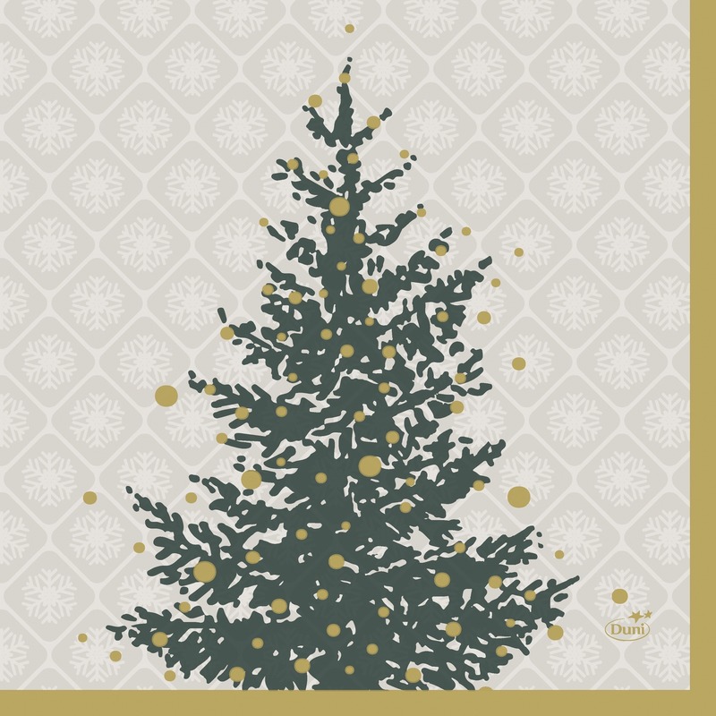 20x Grijze/gouden Kerst servetjes met kerstboompjes print 24 x 24 cm versiering/decoratie
