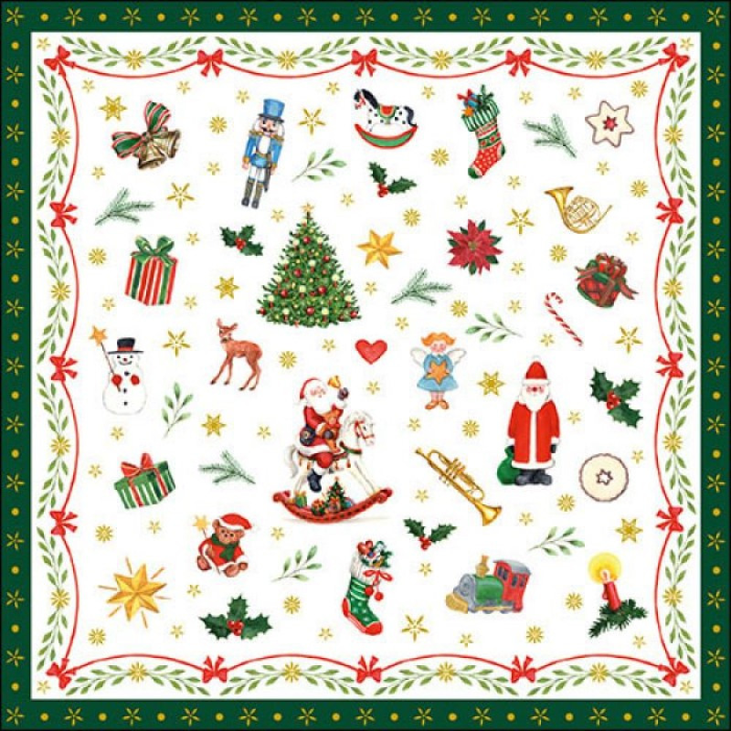 20x stuks kerstdiner/kerst thema servetten met kerstfiguren 33 x 33 cm groen