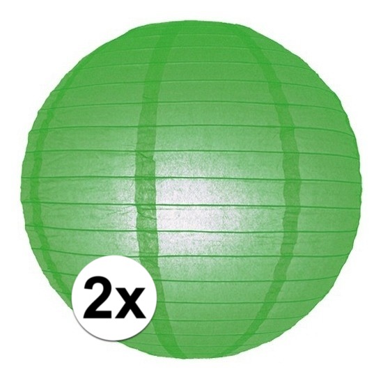 2x Bol lampionnen groene versiering van 25 cm