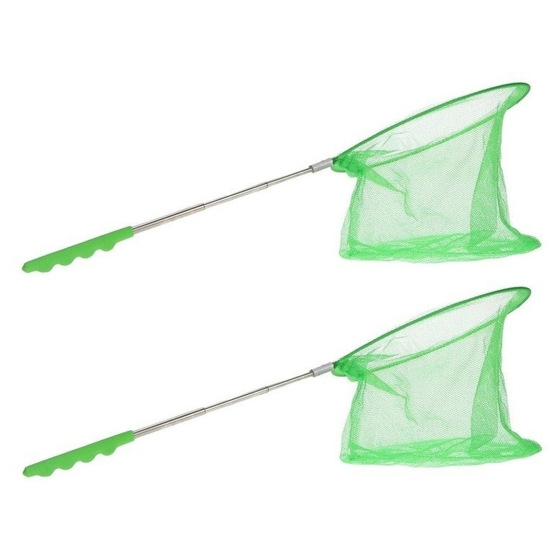 2x Groen uitschuifbaar visnetje/vlindernetje 36 cm