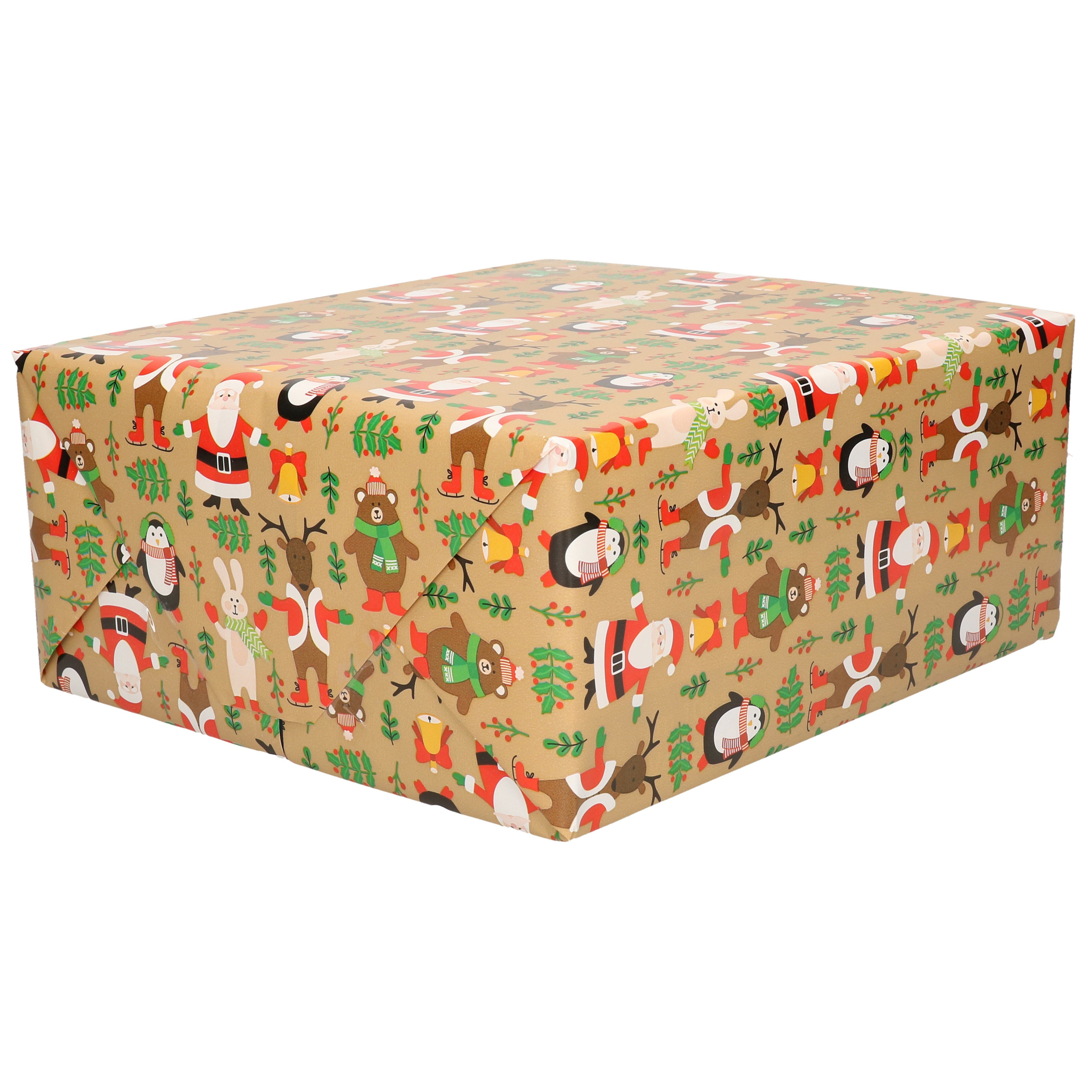 2x Rollen Kerst inpakpapier/cadeaupapier bruin 2,5 x 0,7 meter