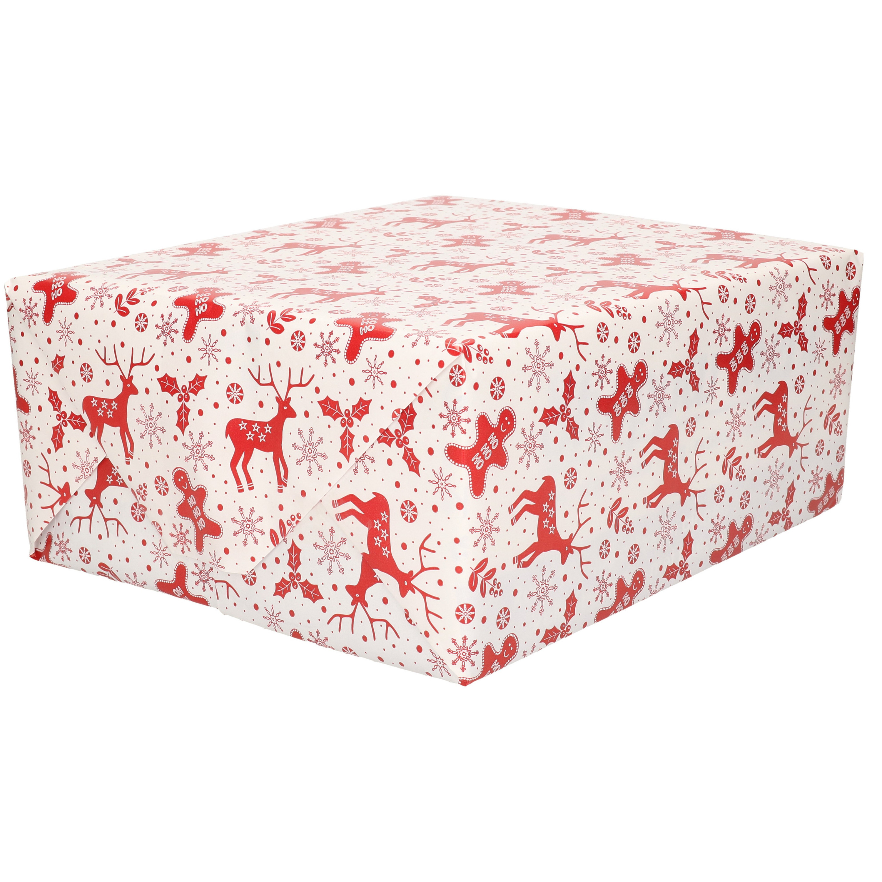 2x Rollen Kerst inpakpapier/cadeaupapier wit/rood 2,5 x 0,7 meter