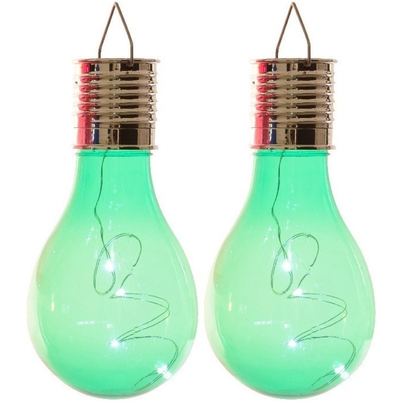 2x Solarlamp lampbolletjes/peertjes op zonne-energie 14 cm groen