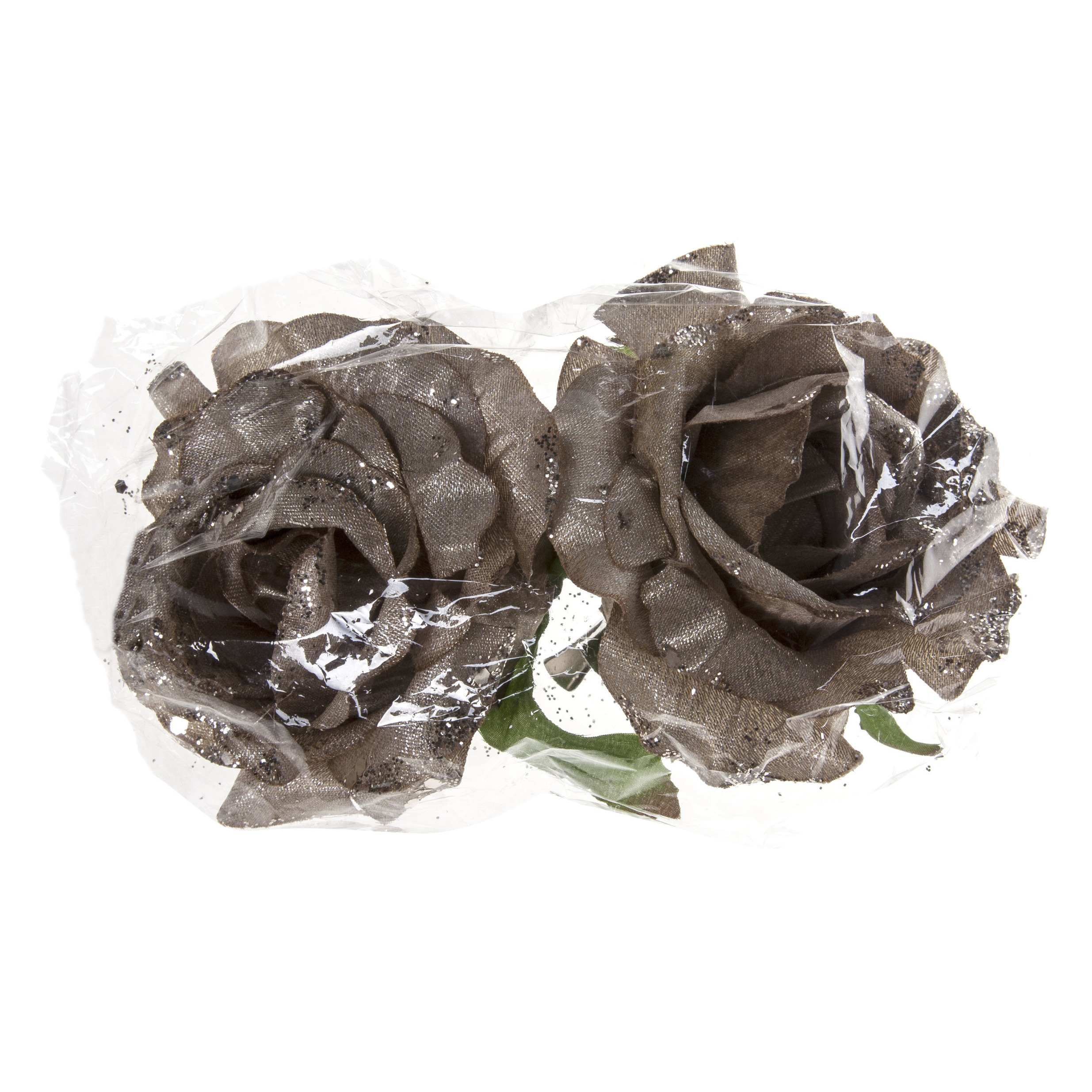 2x stuks decoratie bloemen roos zilver glitter op clip 10 cm