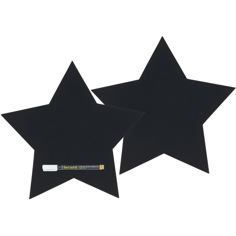2x Zwart schrijfbord sterren vorm 27 x 26 cm