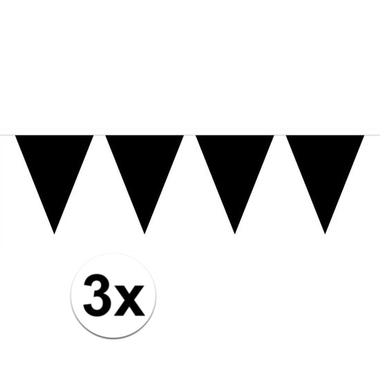 3x Mini vlaggenlijn feestversiering met zwart