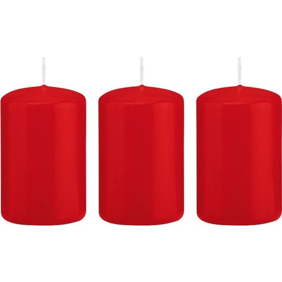 3x Rode woondecoratie kaarsen 5 x 8 cm 18 branduren