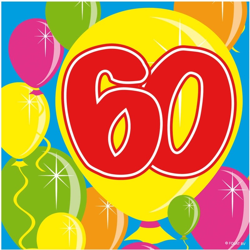 40x Papieren servetjes 60 jaar Balloons thema feestartikelen 25 x 25 cm