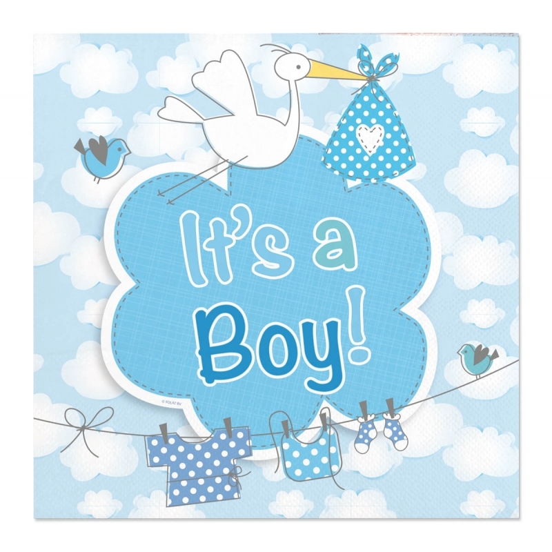 40x Papieren servetjes geboorte jongen blauw feestartikelen 25 x 25 cm