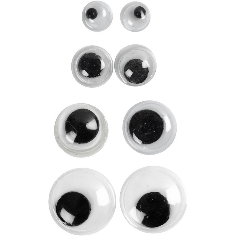 40x Wiebel oogjes/googly eyes 4-6-8-10 mm