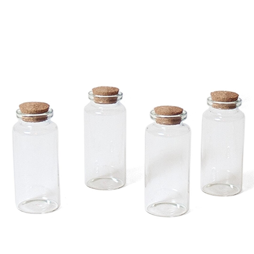 4x Kleine transparante glazen flesjes met kurken dop 38 ml