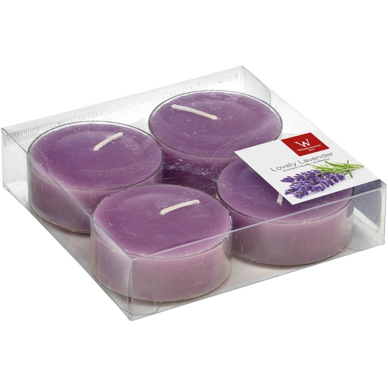 4x Lavendelbloesem geur grote waxinelichten-theelichten 8 branduren