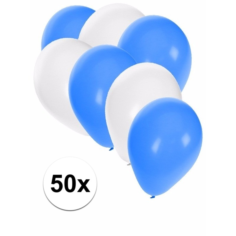 50x Ballonnen 27 cm blauw-witte versiering