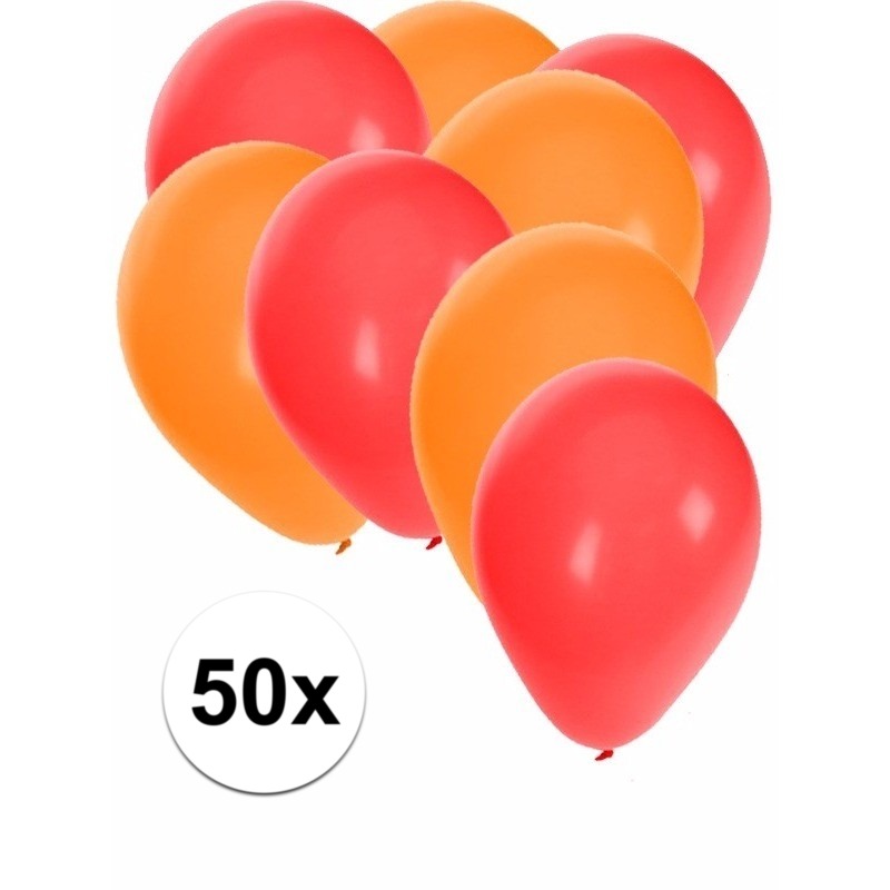 50x ballonnen - 27 cm - rood - oranje versiering