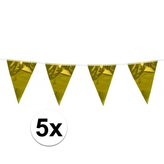 5x stuks Glimmende vlaggenlijn goud 10 meter