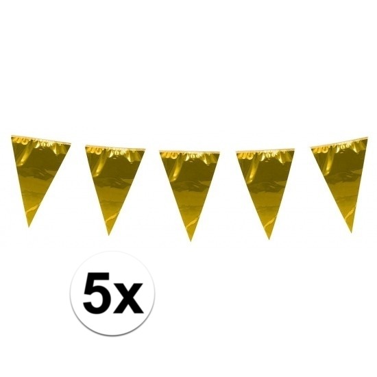 5x stuks glimmende vlaggenlijnen XL goud 10 meter