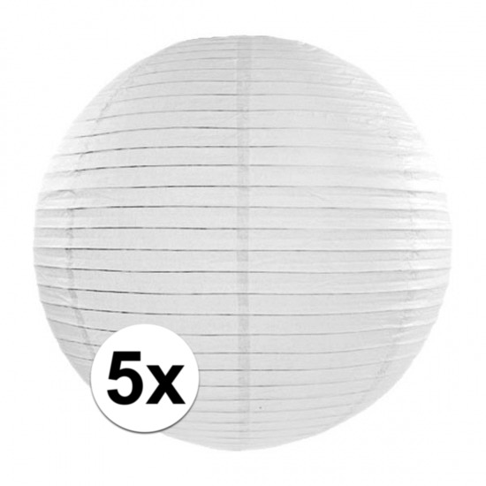 5x witte bol lampionnen van 35 cm