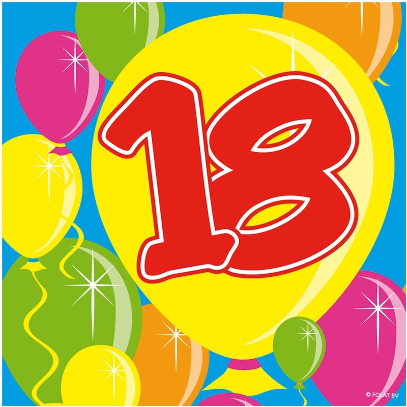 60x Papieren servetjes 18 jaar Balloons thema feestartikelen 25 x 25 cm
