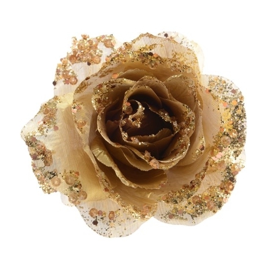 6x Gouden kerstboom versiering roos
