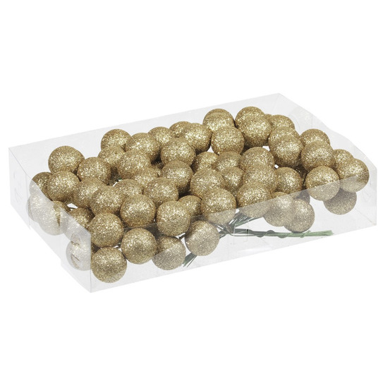 80x Gouden glitter mini kerstballen stekers kunststof 3 cm