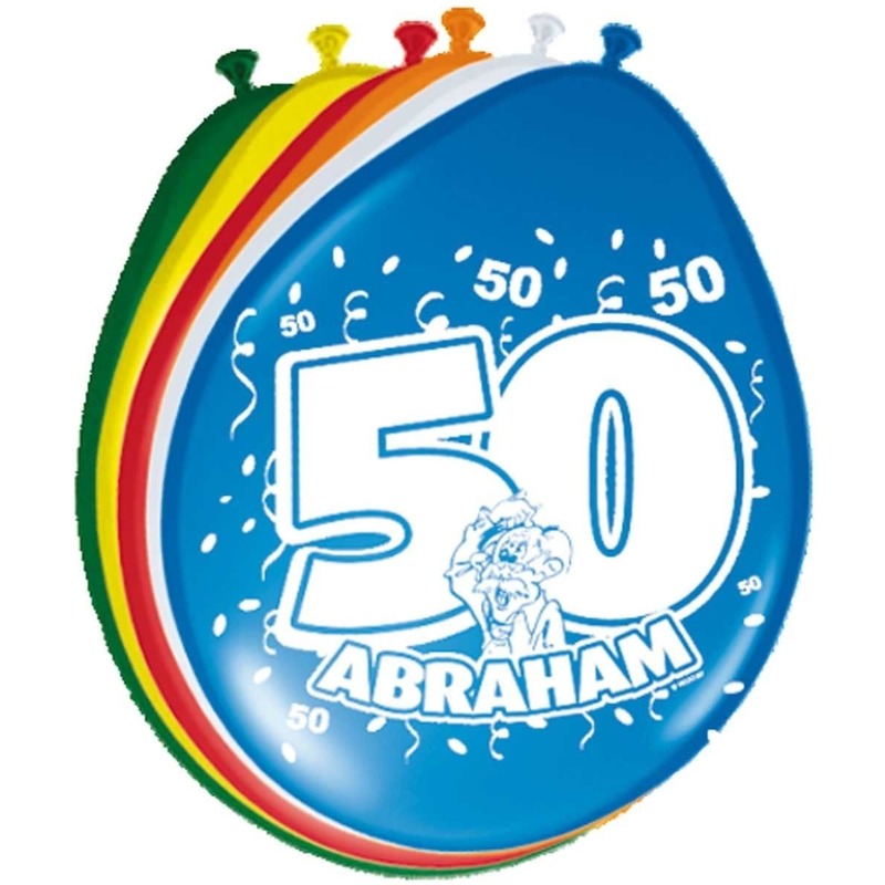 8x stuks Gekleurde ballonnen versiering 50 jaar Abraham