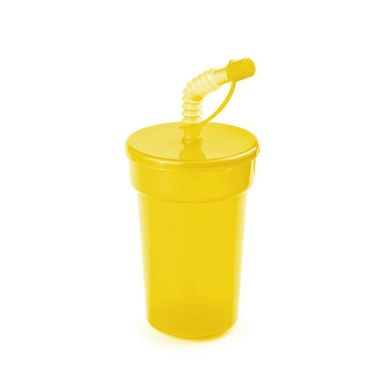 Afsluitbare drinkbeker geel 400 ml met rietje