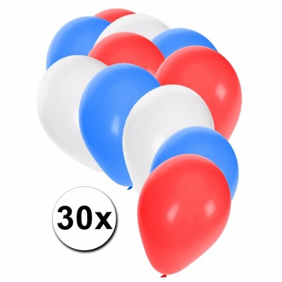 Ballonnen rood-wit-blauw 30 stuks