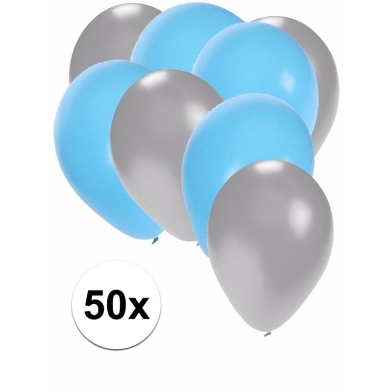 Ballonnen zilver en lichtblauw 50x