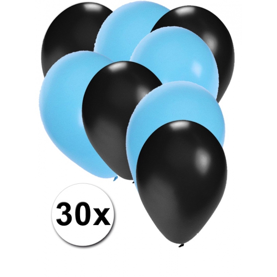 Ballonnen zwart en lichtblauw 30x