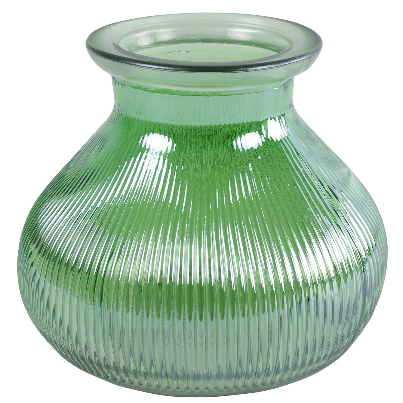 Bloemenvaas groen-transparant glas H12 x D15 cm