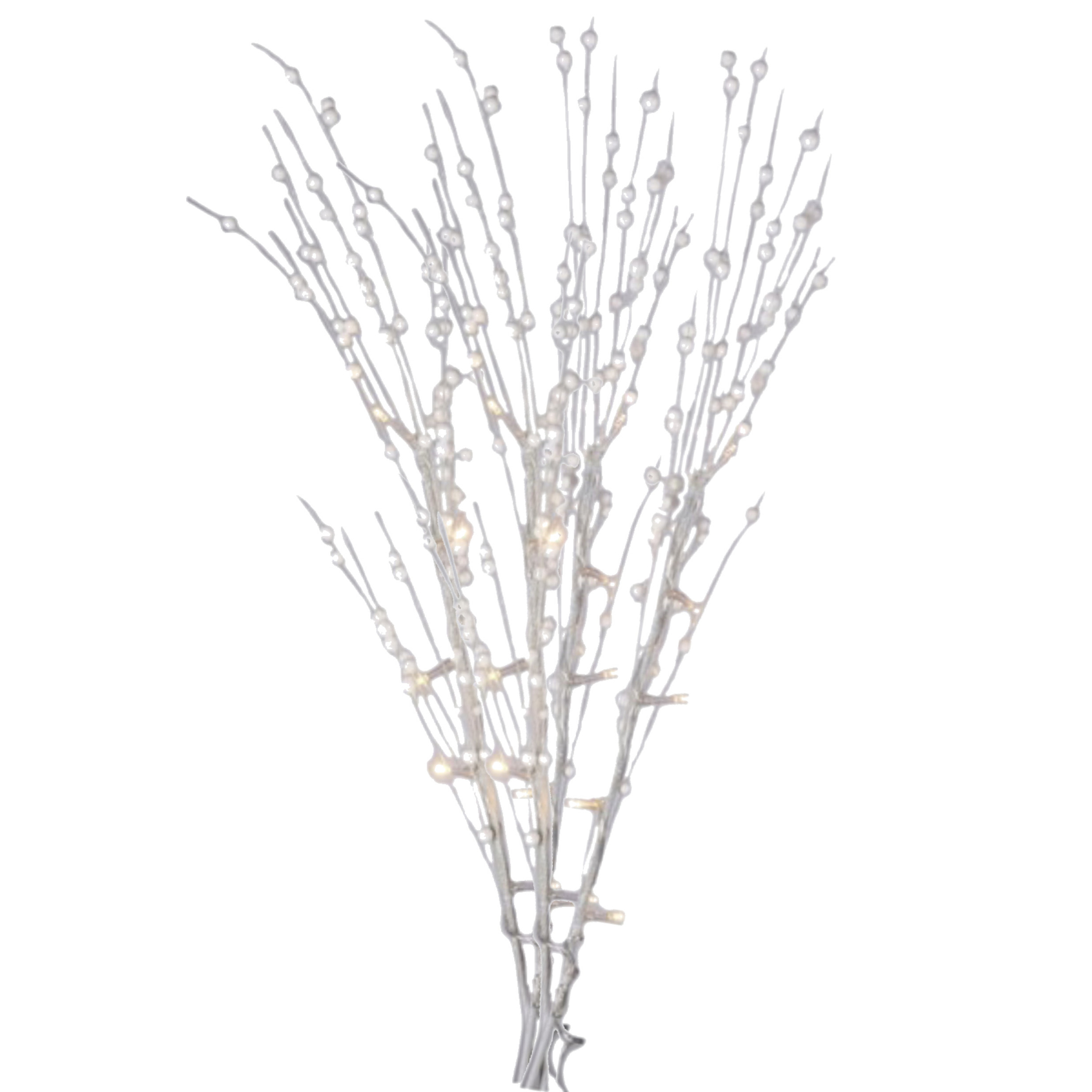 Boeket maken witte kunstbloemen tak 76 cm met glitters en LED verlichting warm wit op batterijen