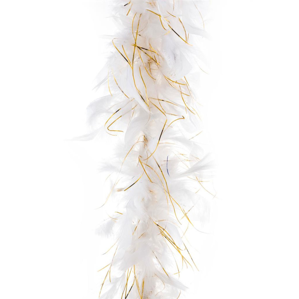 Carnaval verkleed veren Boa kleur wit met gouddraad 2 meter