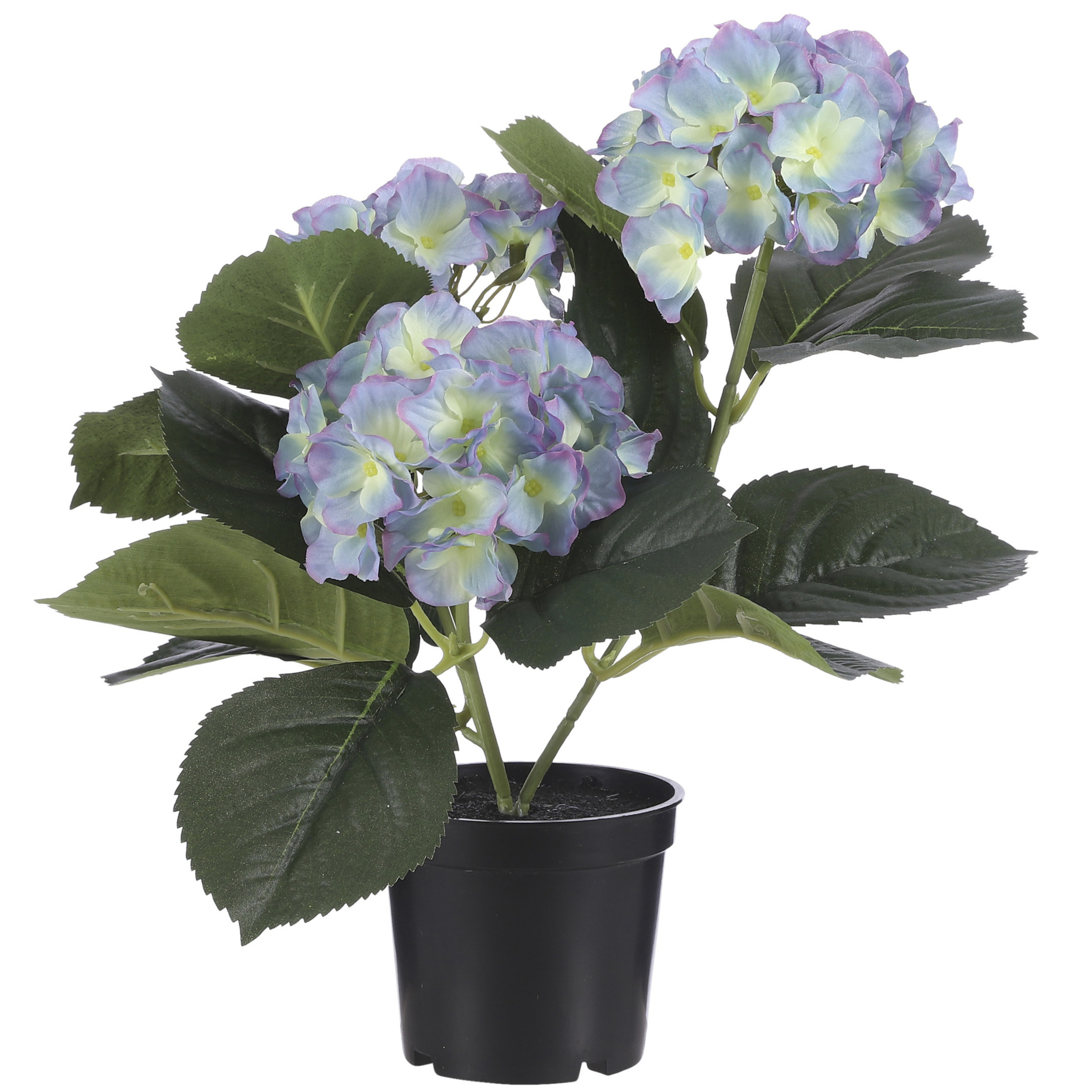 Creme blauwe Hydrangea/hortensia kunstplant 32 cm in pot