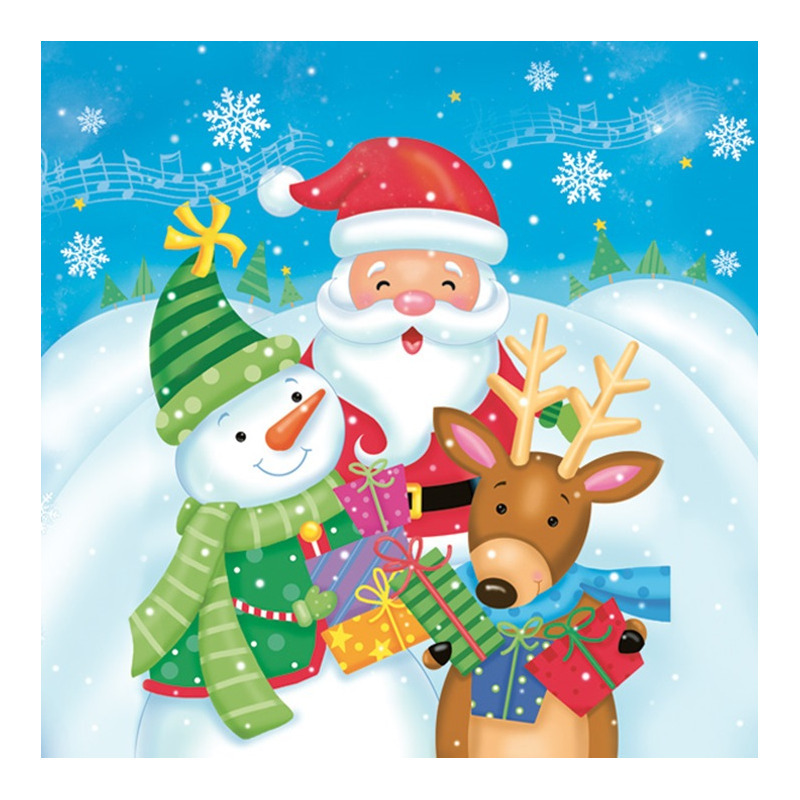 Daisy kerst thema servetten 20x st 33 x 33 cm kerstman, sneeuwpop en rendier