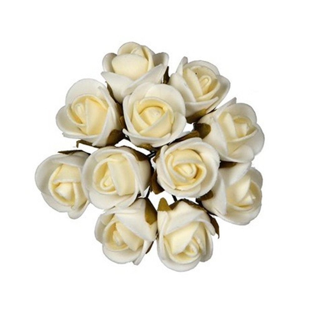 Decoratie roosjes foam bosje van 12 st creme wit Dia 2 cm hobby-DIY bloemetjes