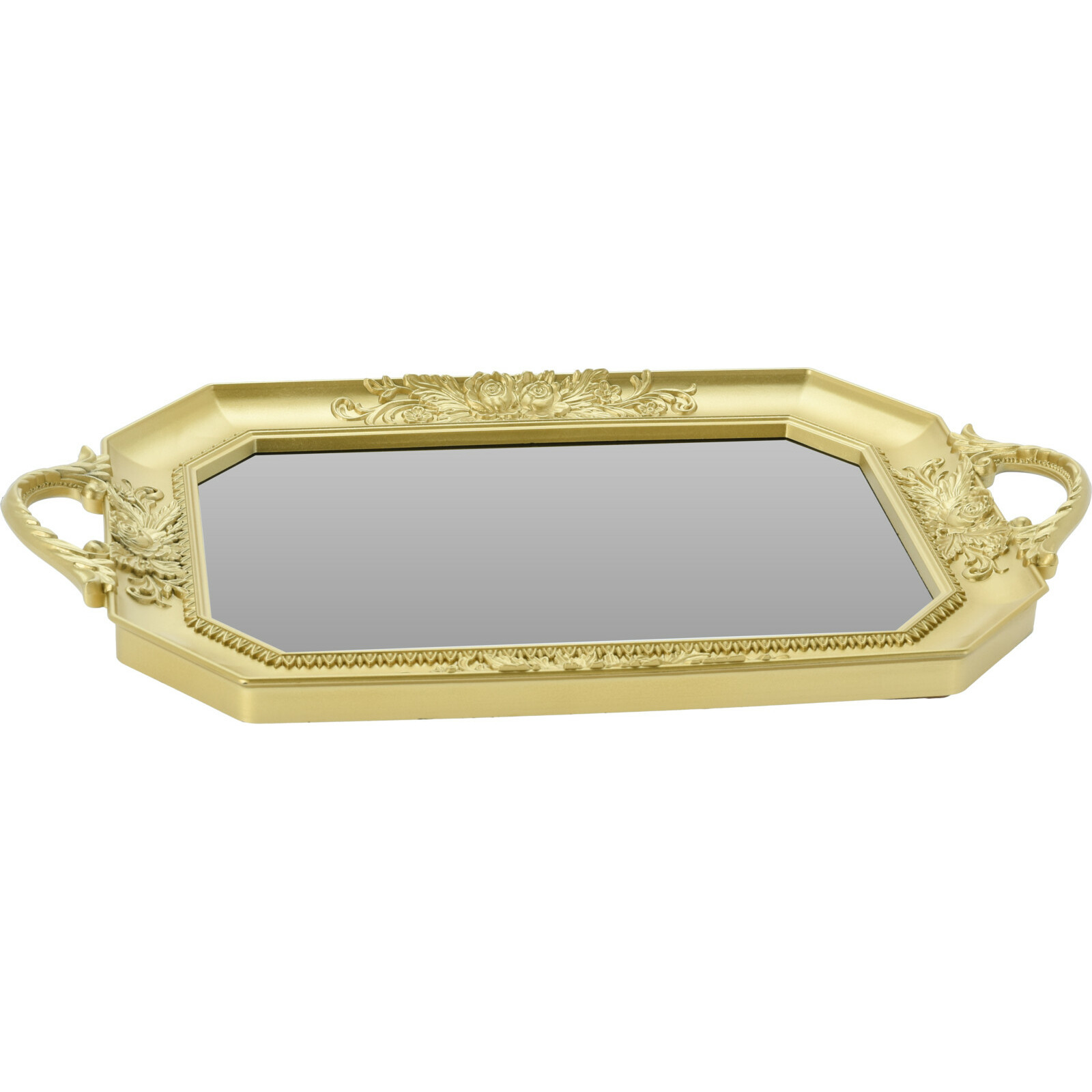 Dienblad - kaarsplateau - ovaal goud met spiegelbodem - kunststof