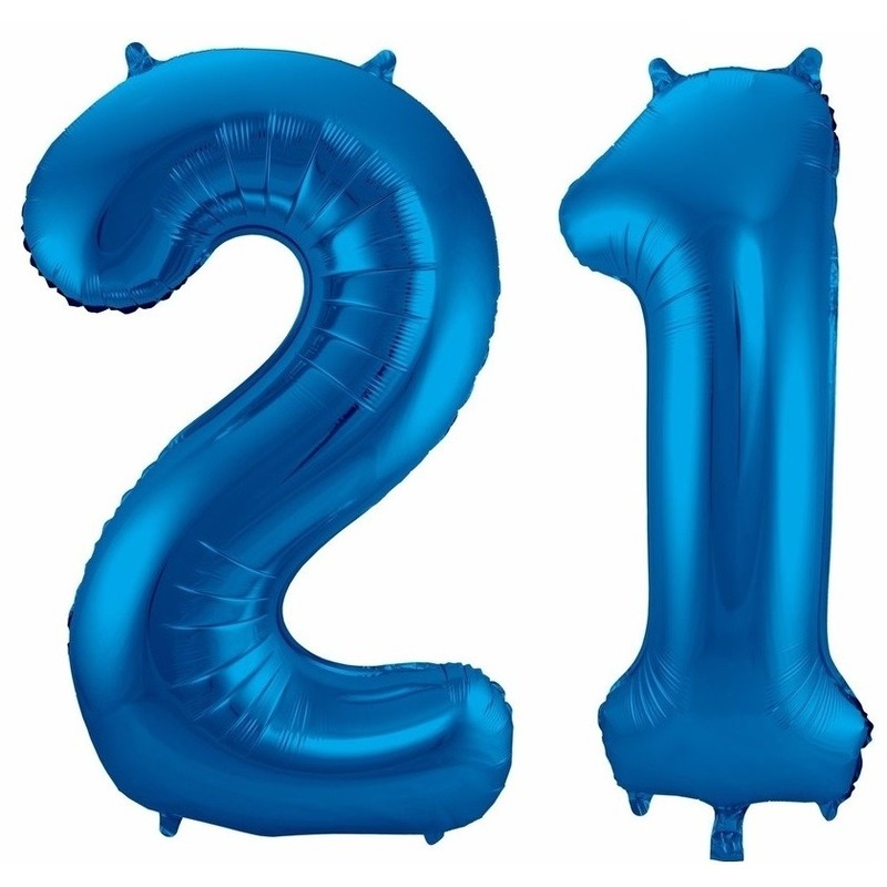 Feestartikelen blauwe folie ballonnen 21 jaar decoratie