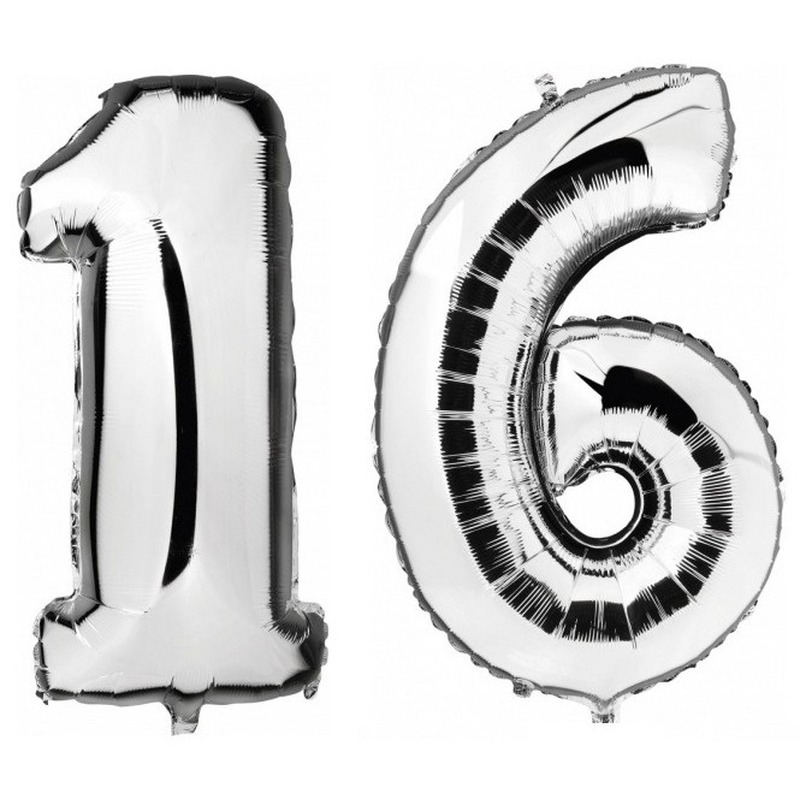 Feestartikelen zilveren folie ballonnen 16 jaar decoratie