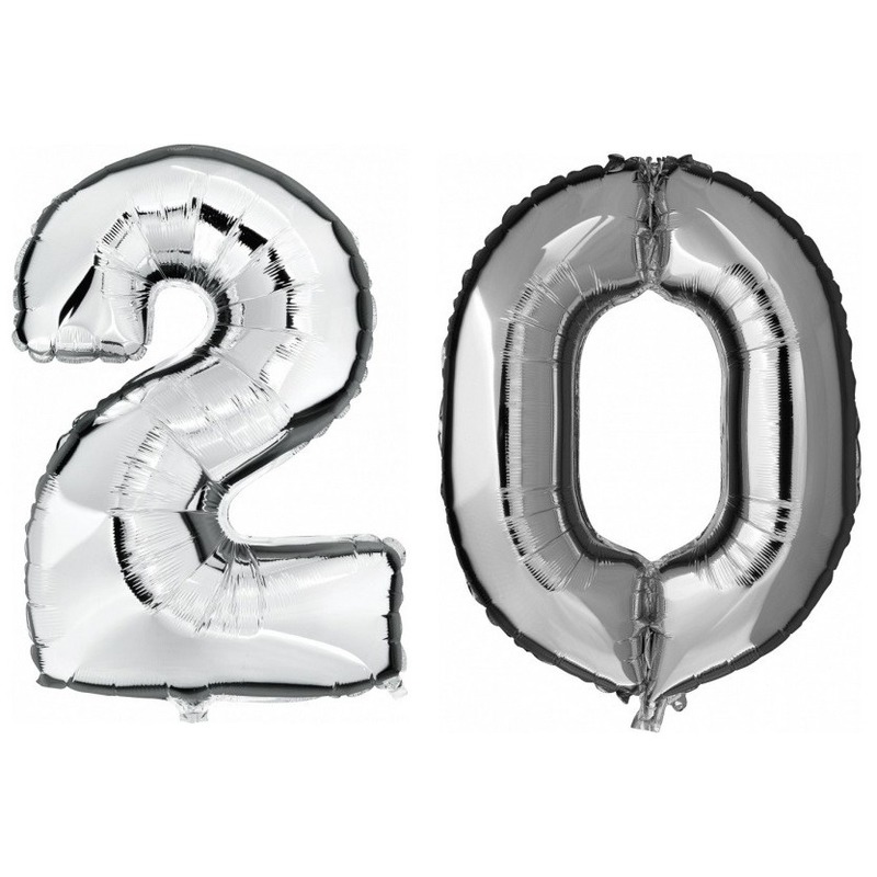 Feestartikelen zilveren folie ballonnen 20 jaar decoratie