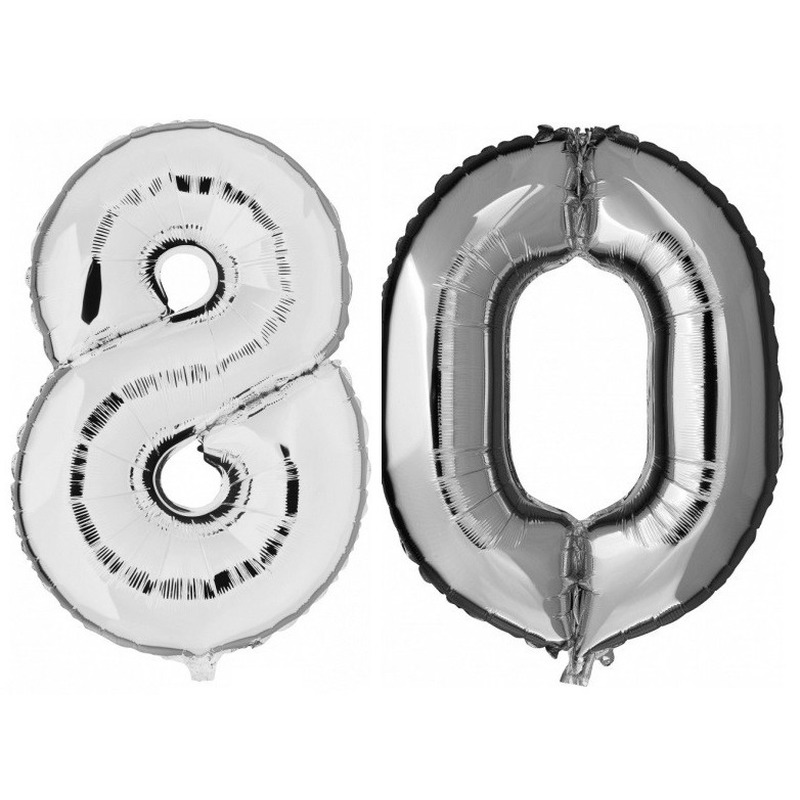 Feestartikelen zilveren folie ballonnen 80 jaar decoratie