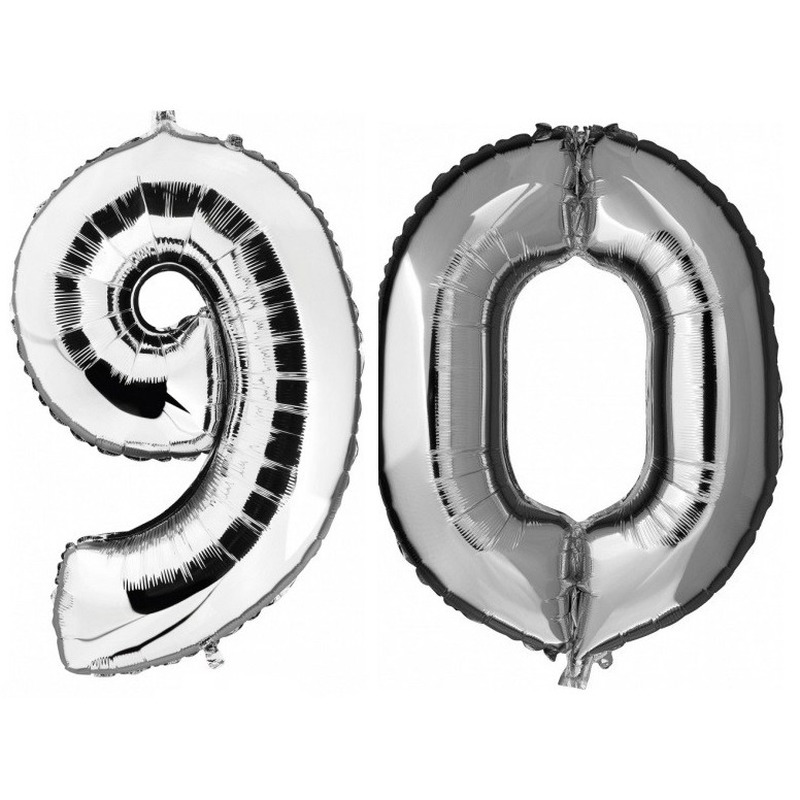Feestartikelen zilveren folie ballonnen 90 jaar decoratie